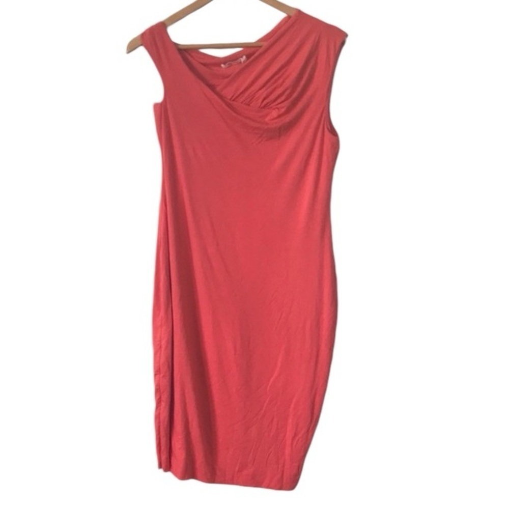 Bailey 44 salmon asymmetrical top jersey knit sleeveless dress size Large